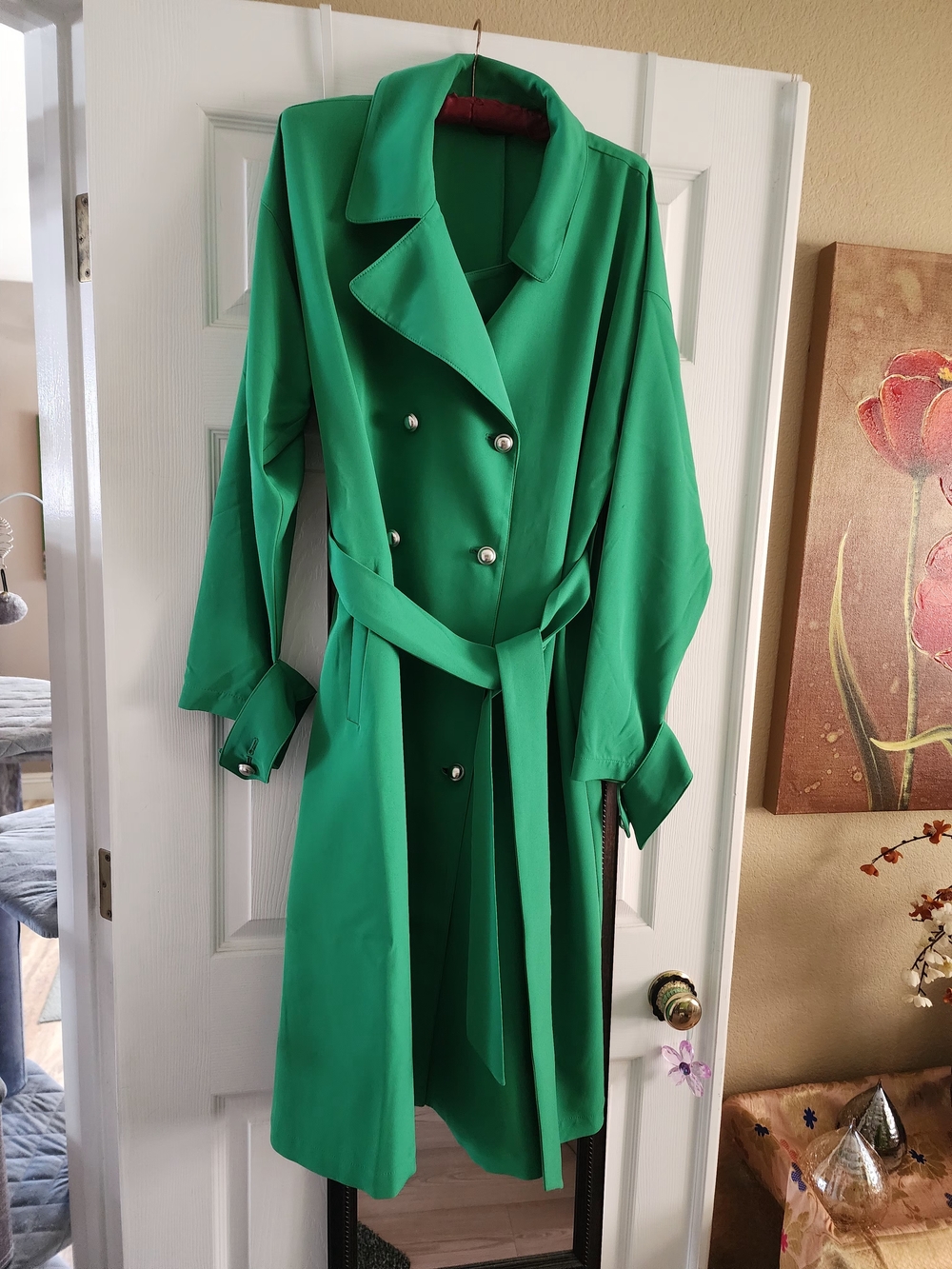 G by Giuliana Emerald Green Double-Breasted Trench Coat with Waist Belt